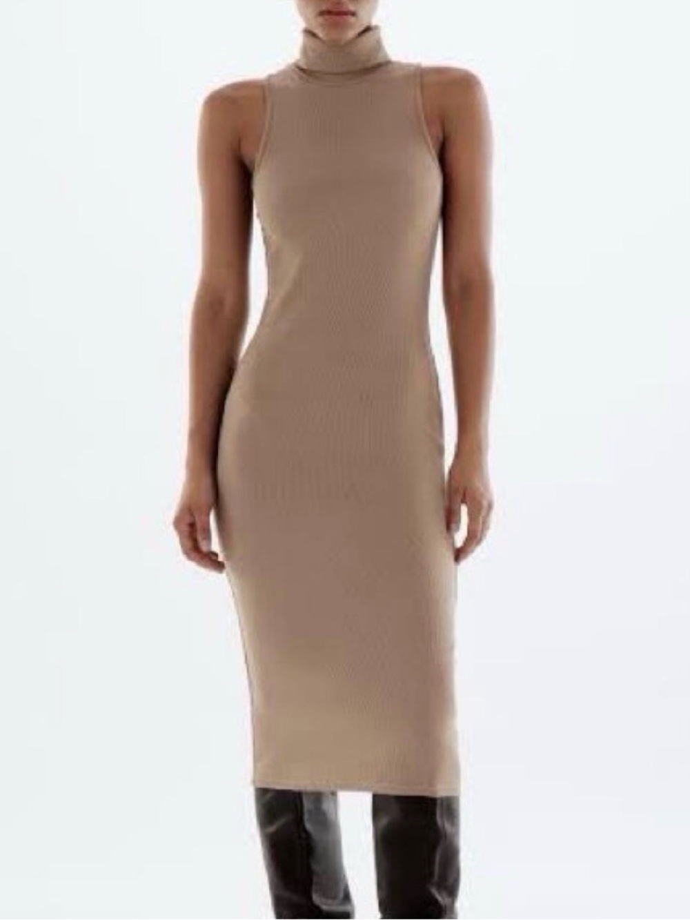Zara Sleeveless Turtleneck Midi Dress in Taupe